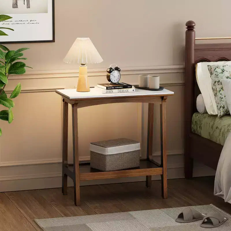 Rustic Narrow Side Table with Storage Shelf, Compact Nightstand for Small Spaces, Living Room, Bedroom, Farmhouse, Easy Assembly