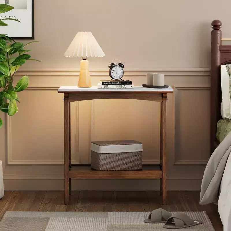 Rustic Narrow Side Table with Storage Shelf, Compact Nightstand for Small Spaces, Living Room, Bedroom, Farmhouse, Easy Assembly
