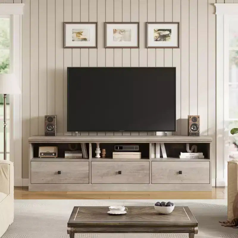 70'' Mid-Century Modern TV Stand,Entertainment Center with 3 Drawers & Open Shelves, Media Console for 65/70/75 inch TVs in Living Room & Bedroom