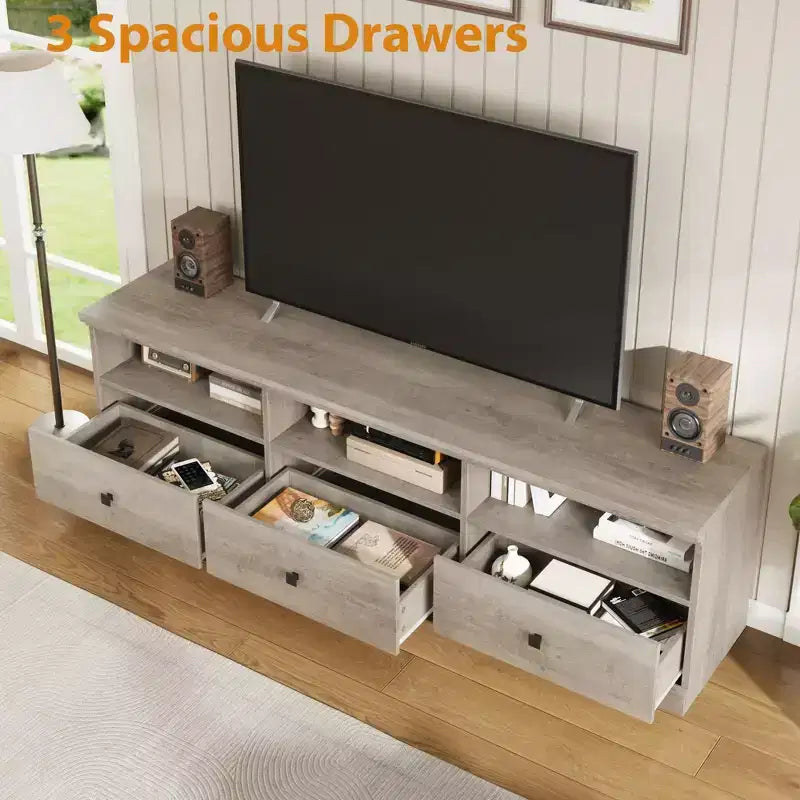 70'' Mid-Century Modern TV Stand,Entertainment Center with 3 Drawers & Open Shelves, Media Console for 65/70/75 inch TVs in Living Room & Bedroom
