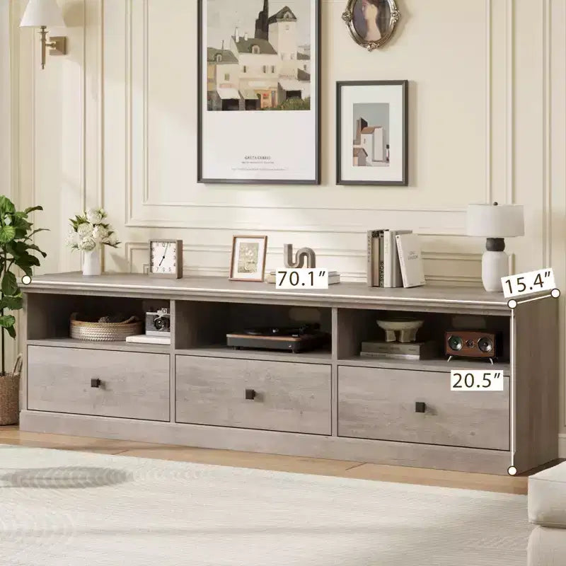70'' Mid-Century Modern TV Stand,Entertainment Center with 3 Drawers & Open Shelves, Media Console for 65/70/75 inch TVs in Living Room & Bedroom