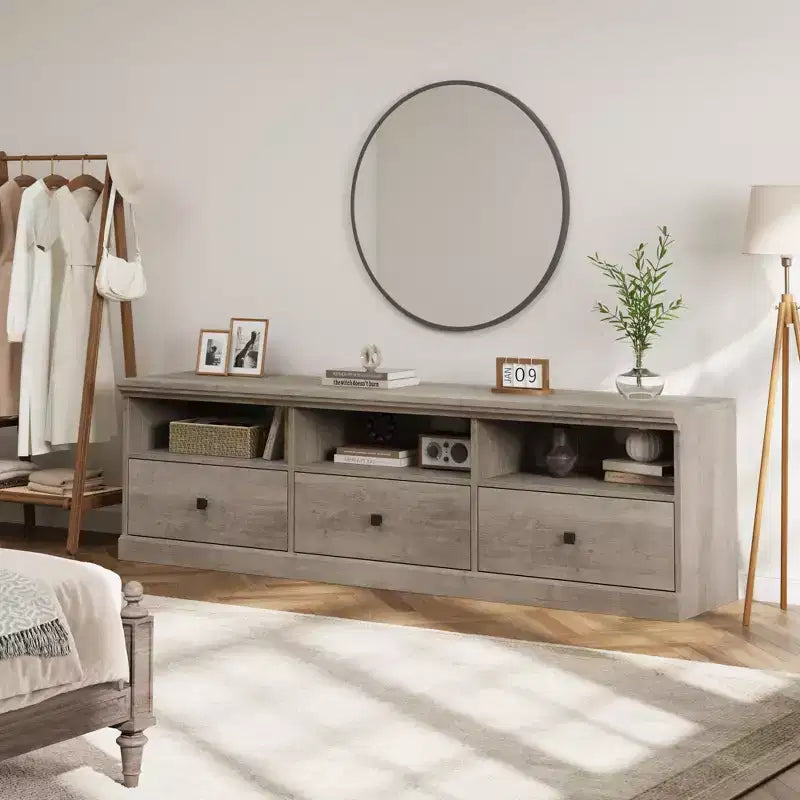 70'' Mid-Century Modern TV Stand,Entertainment Center with 3 Drawers & Open Shelves, Media Console for 65/70/75 inch TVs in Living Room & Bedroom