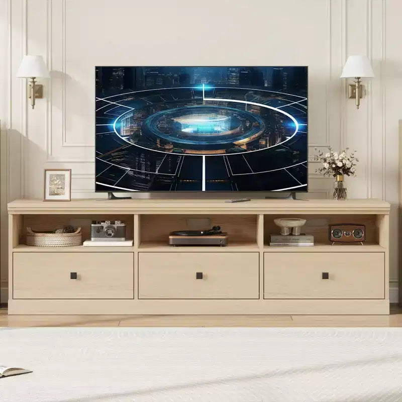 70'' Mid-Century Modern TV Stand,Entertainment Center with 3 Drawers & Open Shelves, Media Console for 65/70/75 inch TVs in Living Room & Bedroom