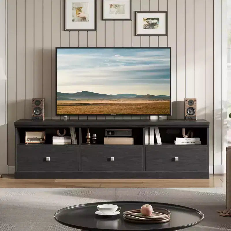 70'' Mid-Century Modern TV Stand,Entertainment Center with 3 Drawers & Open Shelves, Media Console for 65/70/75 inch TVs in Living Room & Bedroom