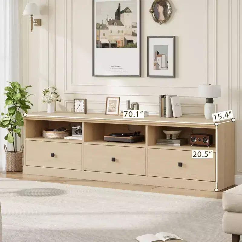 70'' Mid-Century Modern TV Stand,Entertainment Center with 3 Drawers & Open Shelves, Media Console for 65/70/75 inch TVs in Living Room & Bedroom