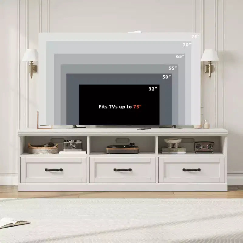 70'' Mid-Century Modern TV Stand,Entertainment Center with 3 Drawers & Open Shelves, Media Console for 65/70/75 inch TVs in Living Room & Bedroom