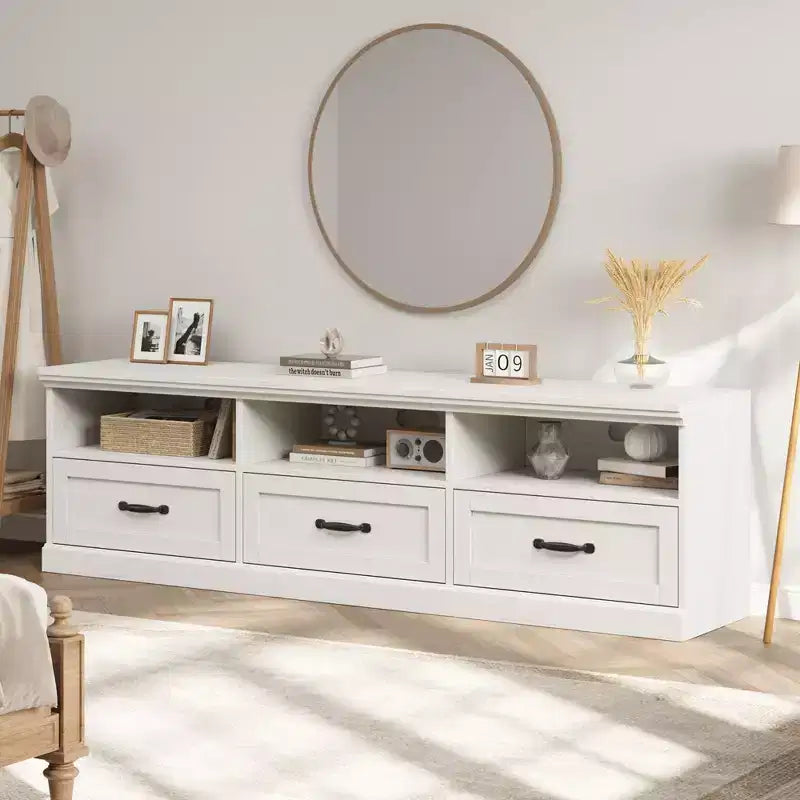 70'' Mid-Century Modern TV Stand,Entertainment Center with 3 Drawers & Open Shelves, Media Console for 65/70/75 inch TVs in Living Room & Bedroom