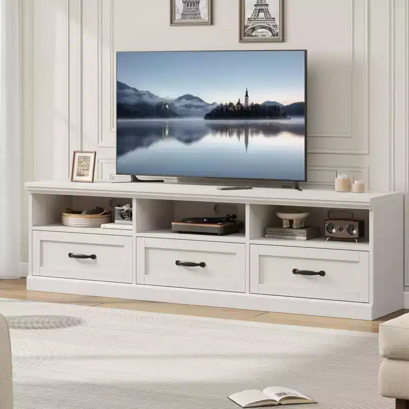 70'' Mid-Century Modern TV Stand,Entertainment Center with 3 Drawers & Open Shelves, Media Console for 65/70/75 inch TVs in Living Room & Bedroom