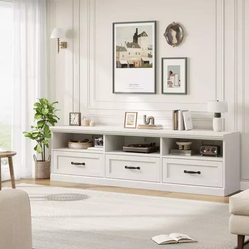 70'' Mid-Century Modern TV Stand,Entertainment Center with 3 Drawers & Open Shelves, Media Console for 65/70/75 inch TVs in Living Room & Bedroom