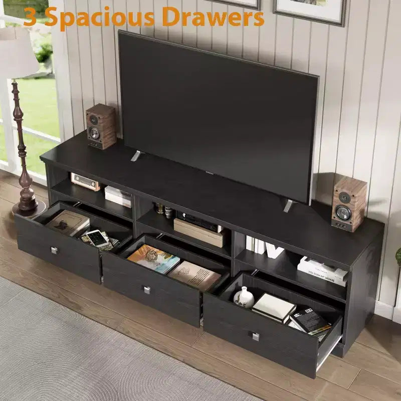 70'' Mid-Century Modern TV Stand,Entertainment Center with 3 Drawers & Open Shelves, Media Console for 65/70/75 inch TVs in Living Room & Bedroom