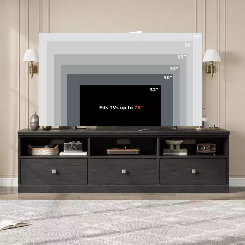70'' Mid-Century Modern TV Stand,Entertainment Center with 3 Drawers & Open Shelves, Media Console for 65/70/75 inch TVs in Living Room & Bedroom