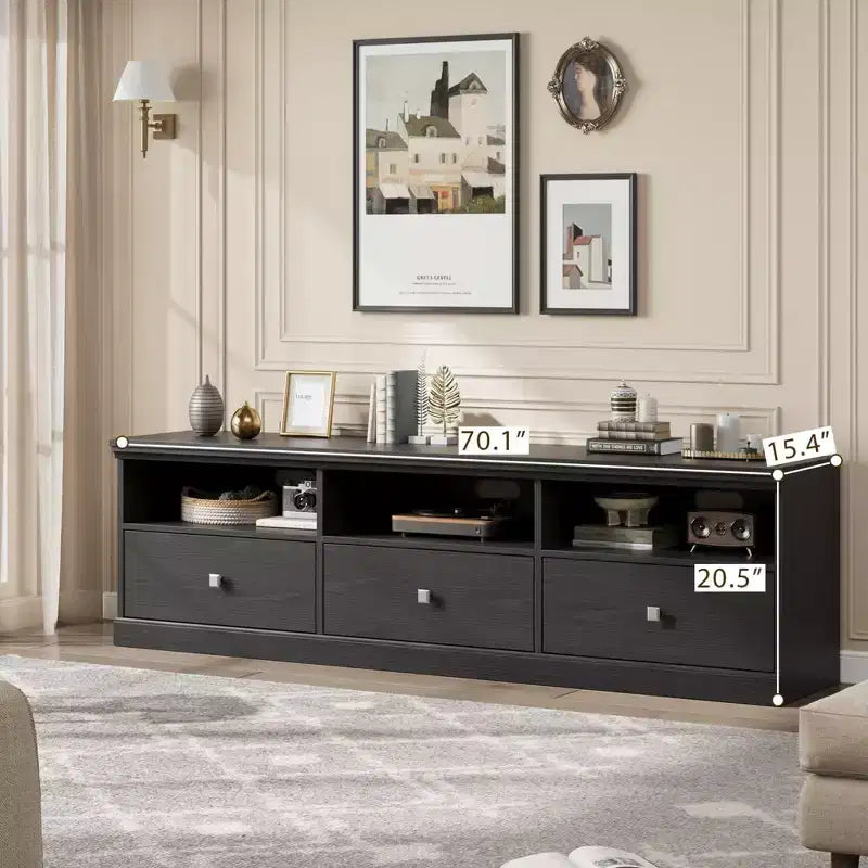 70'' Mid-Century Modern TV Stand,Entertainment Center with 3 Drawers & Open Shelves, Media Console for 65/70/75 inch TVs in Living Room & Bedroom