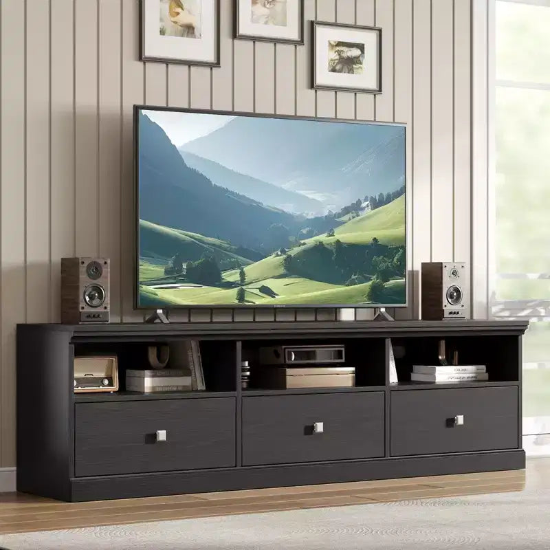 70'' Mid-Century Modern TV Stand,Entertainment Center with 3 Drawers & Open Shelves, Media Console for 65/70/75 inch TVs in Living Room & Bedroom