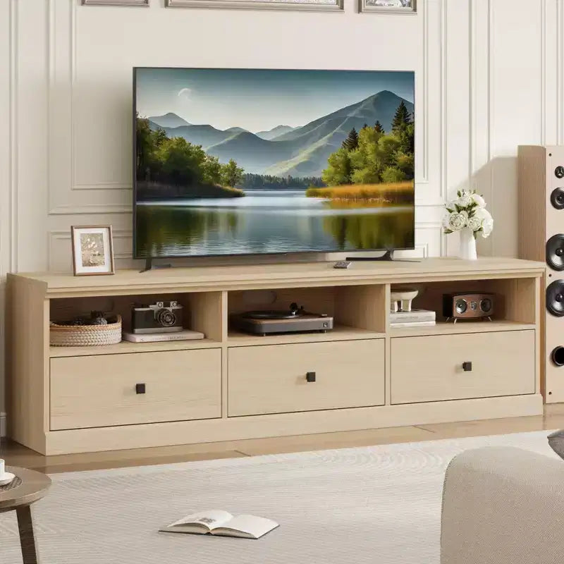70'' Mid-Century Modern TV Stand,Entertainment Center with 3 Drawers & Open Shelves, Media Console for 65/70/75 inch TVs in Living Room & Bedroom
