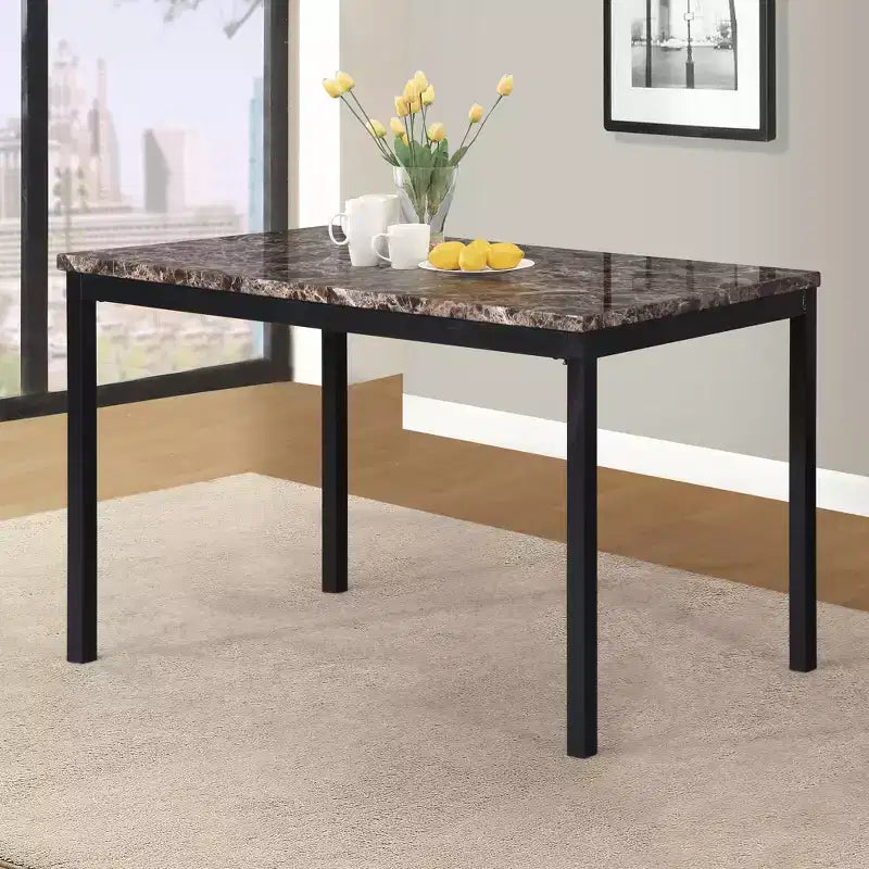 GDFStudio Noyes 48 Metal Dining Table with Laminated Faux Marble Top