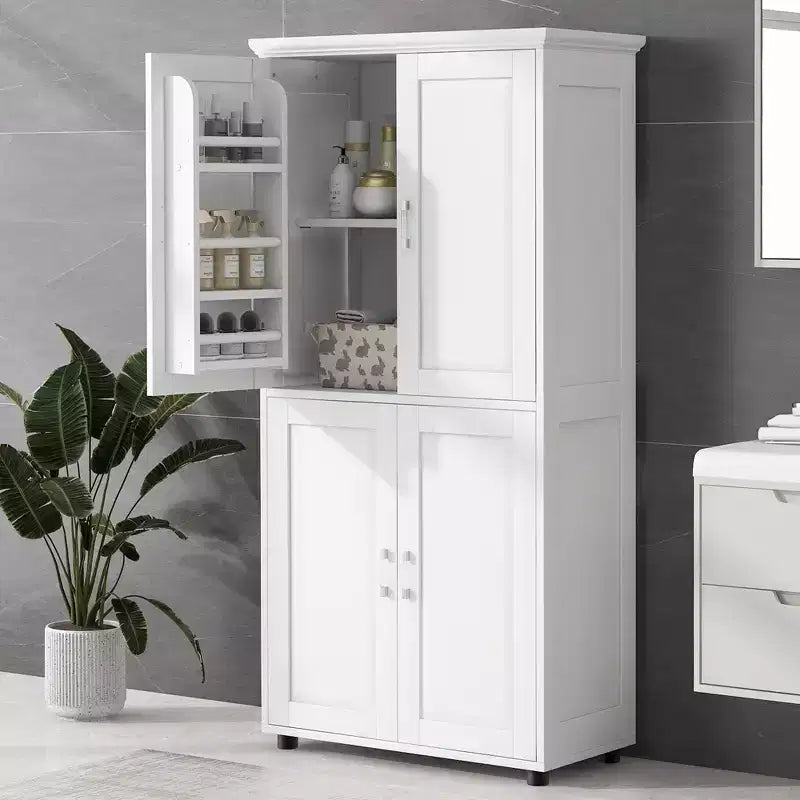 GDFStudio Marian Modern Wood Freestanding Bathroom Storage Cabinet with 4 Doors and Adjustable Shelf