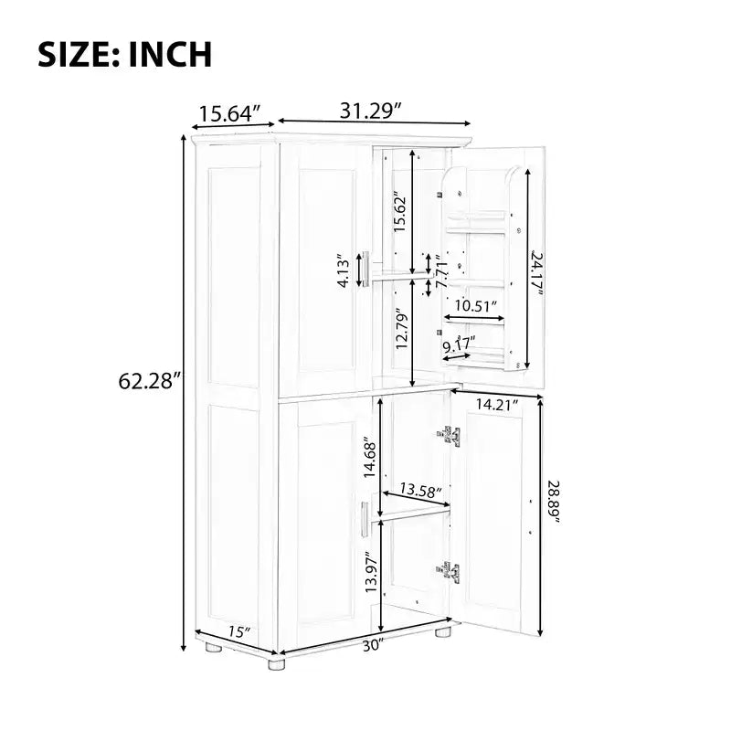 GDFStudio Marian Modern Wood Freestanding Bathroom Storage Cabinet with 4 Doors and Adjustable Shelf