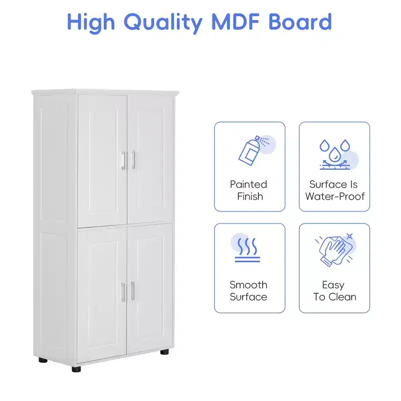 GDFStudio Marian Modern Wood Freestanding Bathroom Storage Cabinet with 4 Doors and Adjustable Shelf