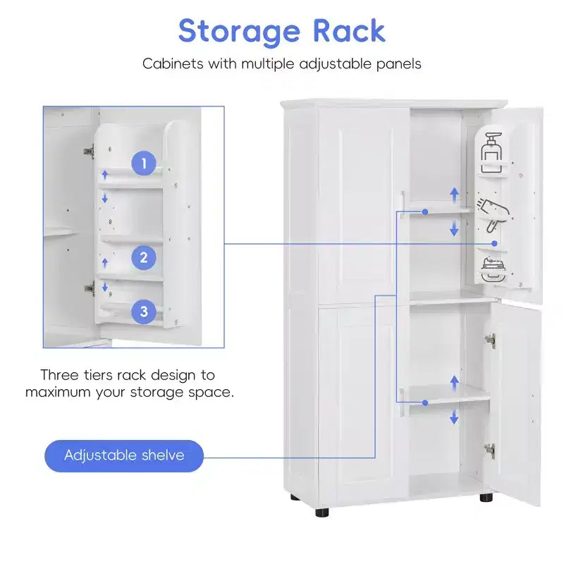 GDFStudio Marian Modern Wood Freestanding Bathroom Storage Cabinet with 4 Doors and Adjustable Shelf