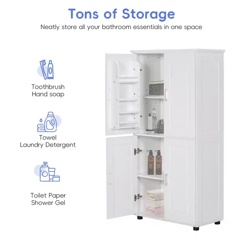GDFStudio Marian Modern Wood Freestanding Bathroom Storage Cabinet with 4 Doors and Adjustable Shelf