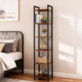 MAYEERTY 6-Tier Industrial Narrow Bookshelf, Rustic Small Freestanding Corner Storage Rack Metal Frame Display Stand