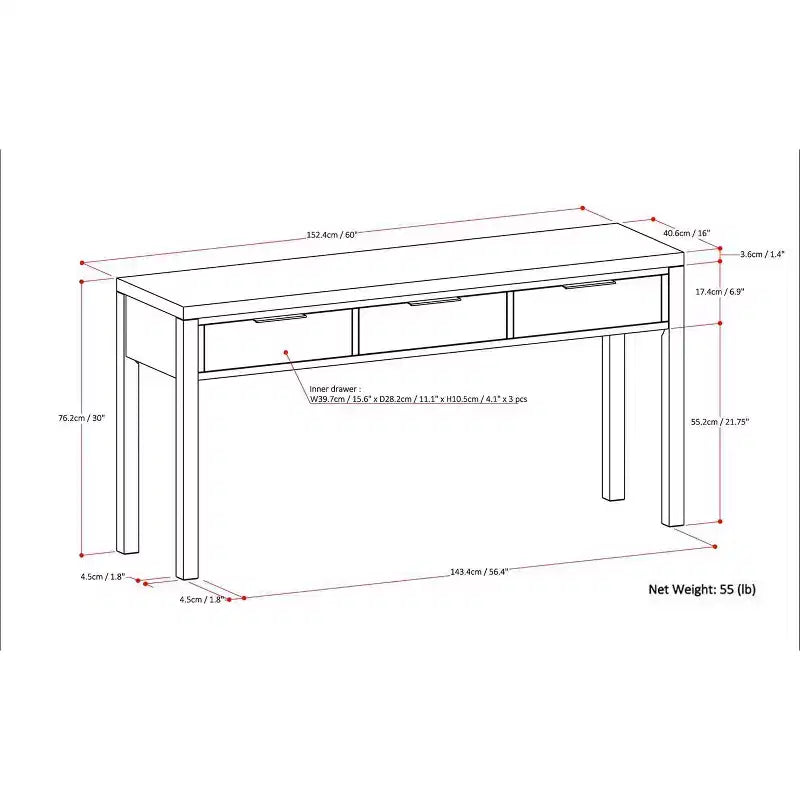 Fabian 60 inch Wide Solid Wood Contemporary Console Table