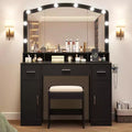 Acekool Black Vanity Desk with Mirror and Five Drawers