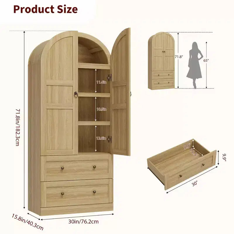 72 Arched Kitchen Pantry Cabinet with Doors, Drawers & Shelves,Farmhouse Freestanding Storage Cabinet for Dining & Living Room