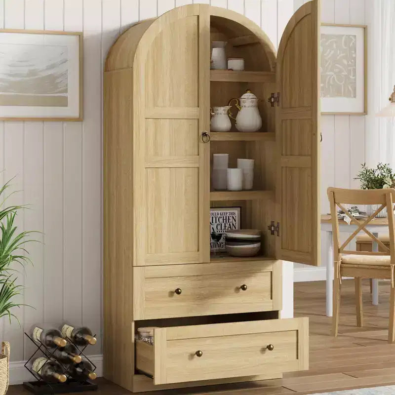 72 Arched Kitchen Pantry Cabinet with Doors, Drawers & Shelves,Farmhouse Freestanding Storage Cabinet for Dining & Living Room