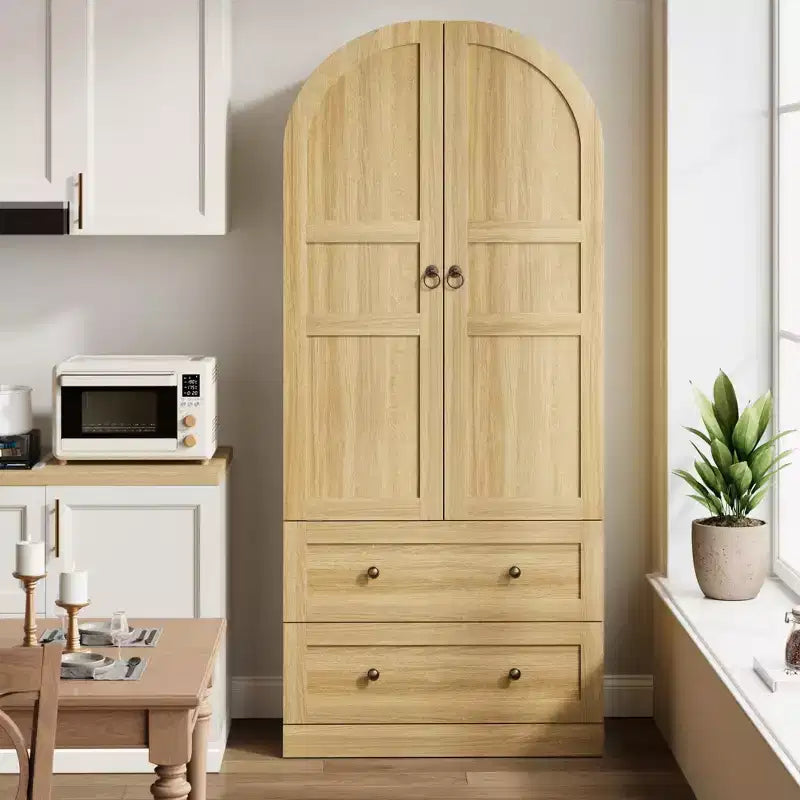 72 Arched Kitchen Pantry Cabinet with Doors, Drawers & Shelves,Farmhouse Freestanding Storage Cabinet for Dining & Living Room