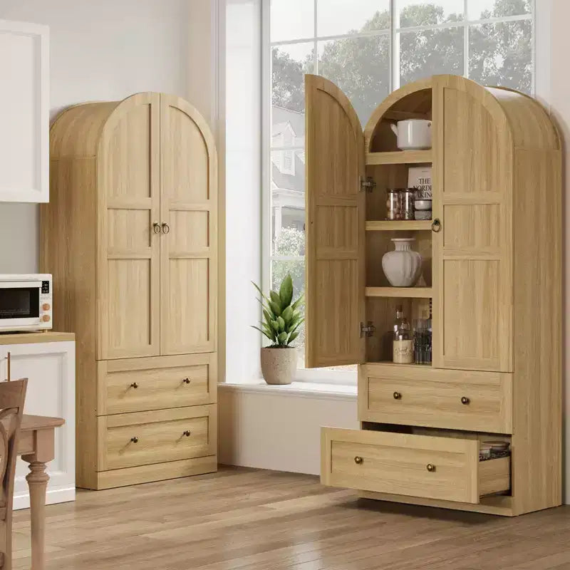72 Arched Kitchen Pantry Cabinet with Doors, Drawers & Shelves,Farmhouse Freestanding Storage Cabinet for Dining & Living Room
