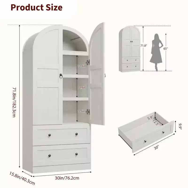 72 Arched Kitchen Pantry Cabinet with Doors, Drawers & Shelves,Farmhouse Freestanding Storage Cabinet for Dining & Living Room