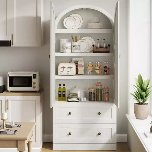 72 Arched Kitchen Pantry Cabinet with Doors, Drawers & Shelves,Farmhouse Freestanding Storage Cabinet for Dining & Living Room