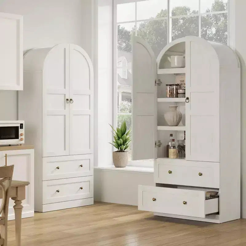 72 Arched Kitchen Pantry Cabinet with Doors, Drawers & Shelves,Farmhouse Freestanding Storage Cabinet for Dining & Living Room