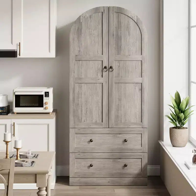 72 Arched Kitchen Pantry Cabinet with Doors, Drawers & Shelves,Farmhouse Freestanding Storage Cabinet for Dining & Living Room
