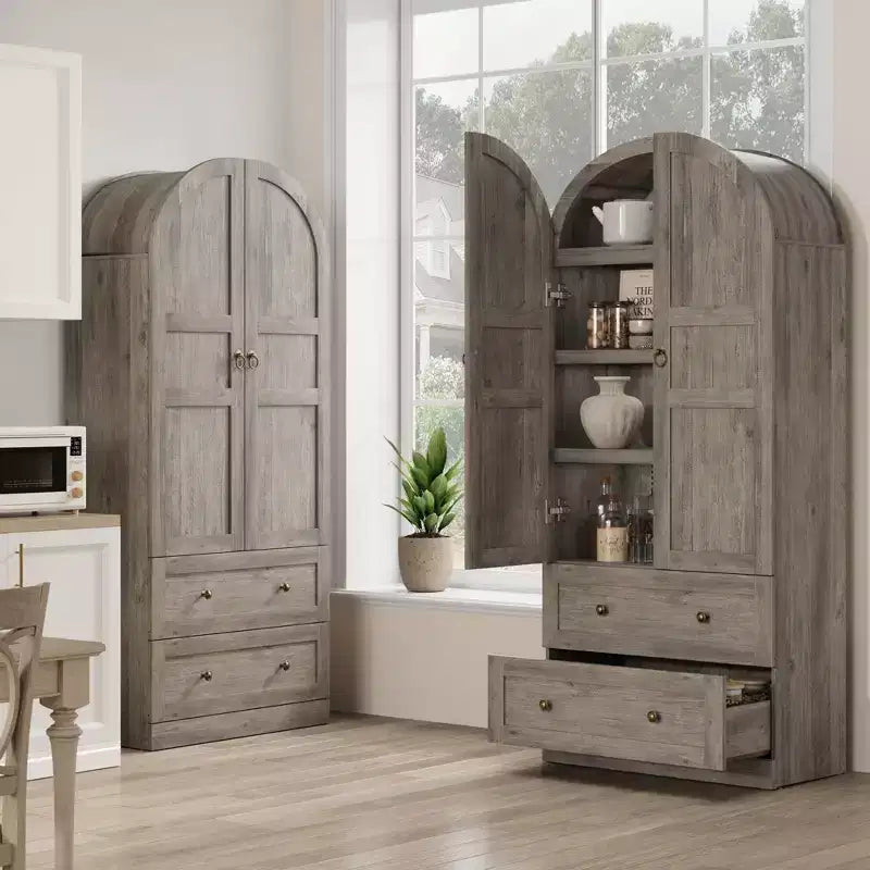 72 Arched Kitchen Pantry Cabinet with Doors, Drawers & Shelves,Farmhouse Freestanding Storage Cabinet for Dining & Living Room
