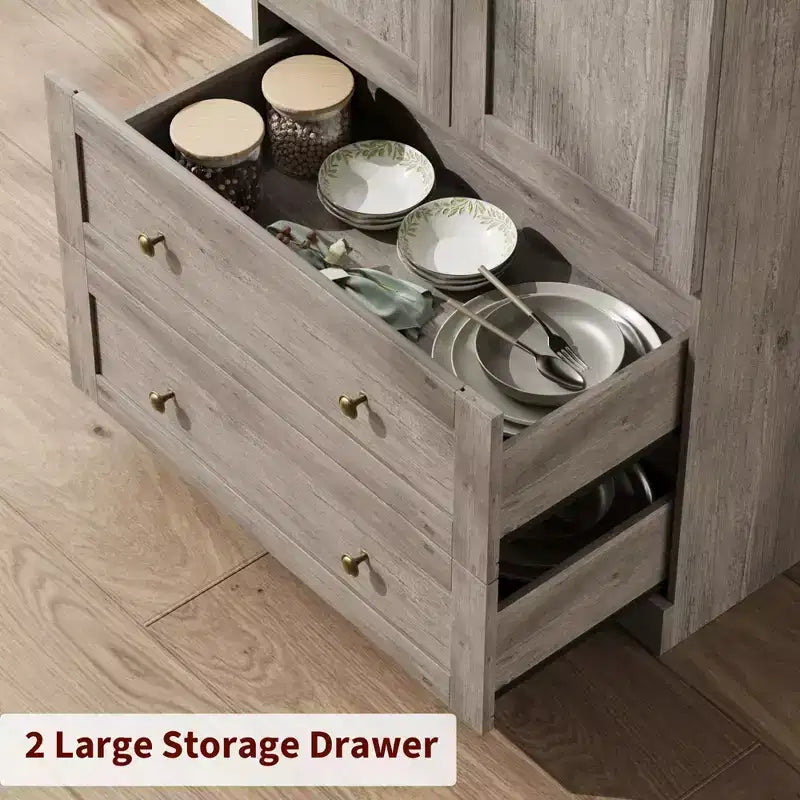 72 Arched Kitchen Pantry Cabinet with Doors, Drawers & Shelves,Farmhouse Freestanding Storage Cabinet for Dining & Living Room