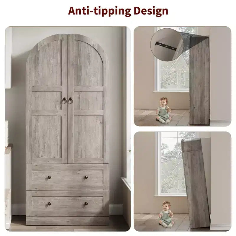 72 Arched Kitchen Pantry Cabinet with Doors, Drawers & Shelves,Farmhouse Freestanding Storage Cabinet for Dining & Living Room