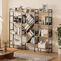 Triple 4 Tier Bookshelf, Metal and Wood Bookcase with Display Shelves, Modern Industrial Book Shelf for Living Room, Bedroom, Home Office, Brown