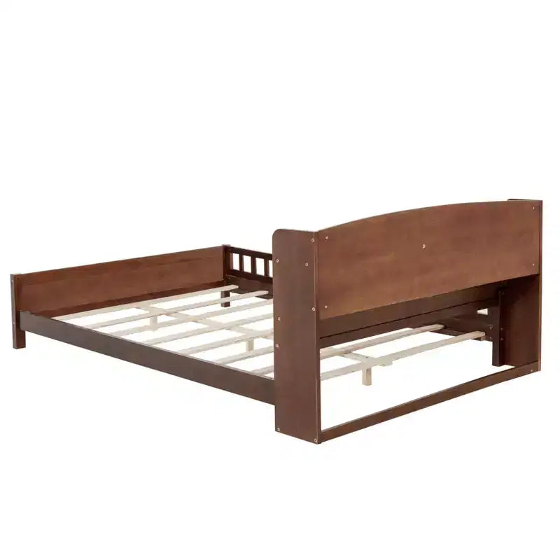 GDFStudio Melissa Full Size Wooden Bed with Bookcase Headboard, LED Motion Sensor Light and Guardrails