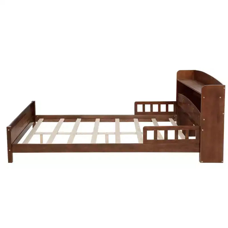 GDFStudio Melissa Full Size Wooden Bed with Bookcase Headboard, LED Motion Sensor Light and Guardrails