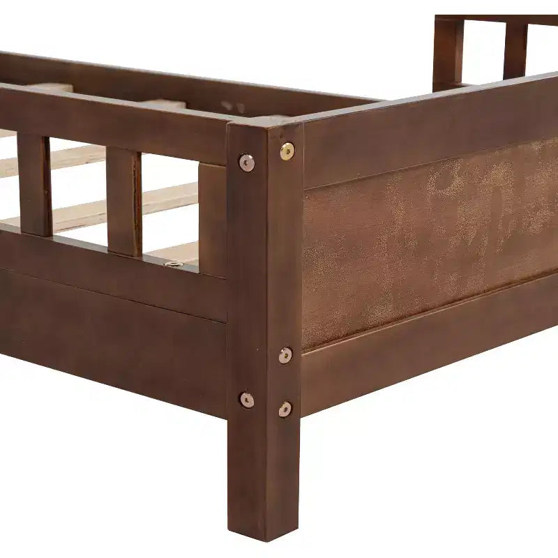 GDFStudio Melissa Full Size Wooden Bed with Bookcase Headboard, LED Motion Sensor Light and Guardrails