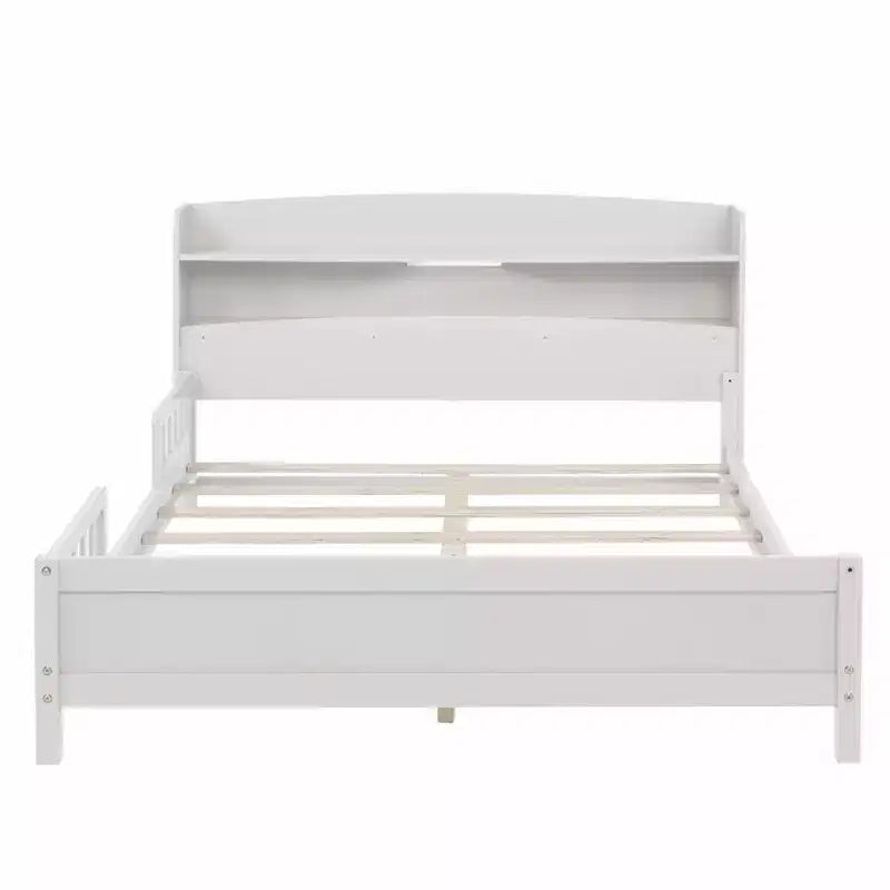 GDFStudio Melissa Full Size Wooden Bed with Bookcase Headboard, LED Motion Sensor Light and Guardrails