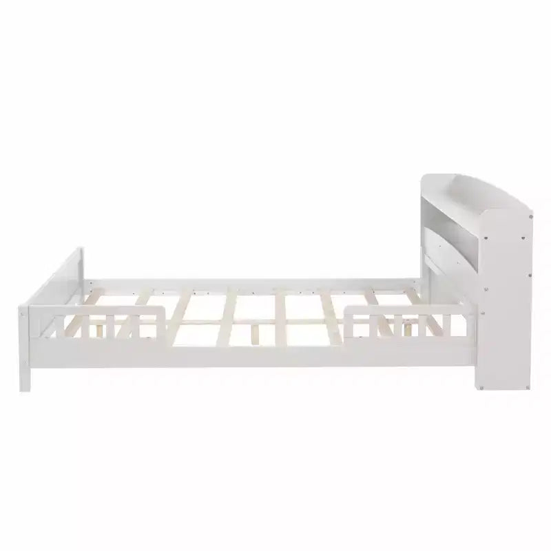 GDFStudio Melissa Full Size Wooden Bed with Bookcase Headboard, LED Motion Sensor Light and Guardrails