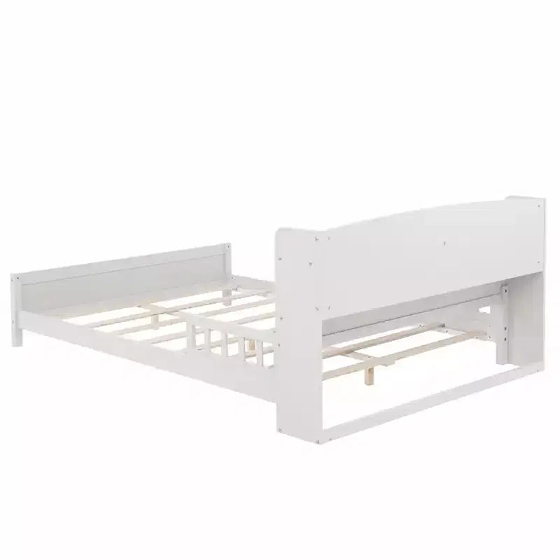 GDFStudio Melissa Full Size Wooden Bed with Bookcase Headboard, LED Motion Sensor Light and Guardrails