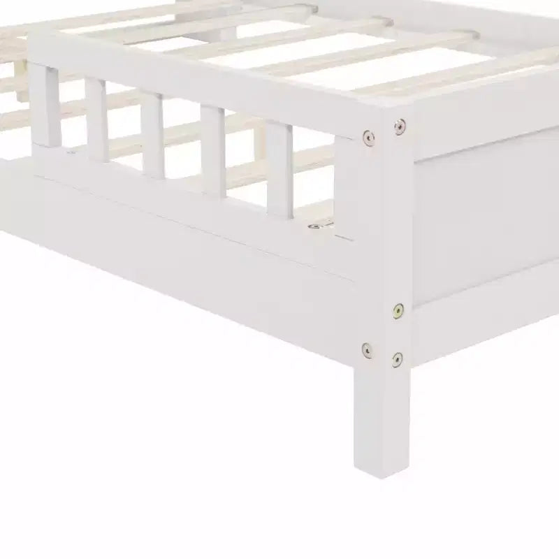 GDFStudio Melissa Full Size Wooden Bed with Bookcase Headboard, LED Motion Sensor Light and Guardrails
