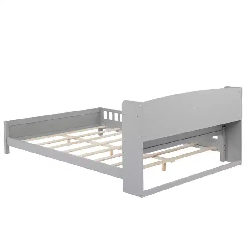 GDFStudio Melissa Full Size Wooden Bed with Bookcase Headboard, LED Motion Sensor Light and Guardrails