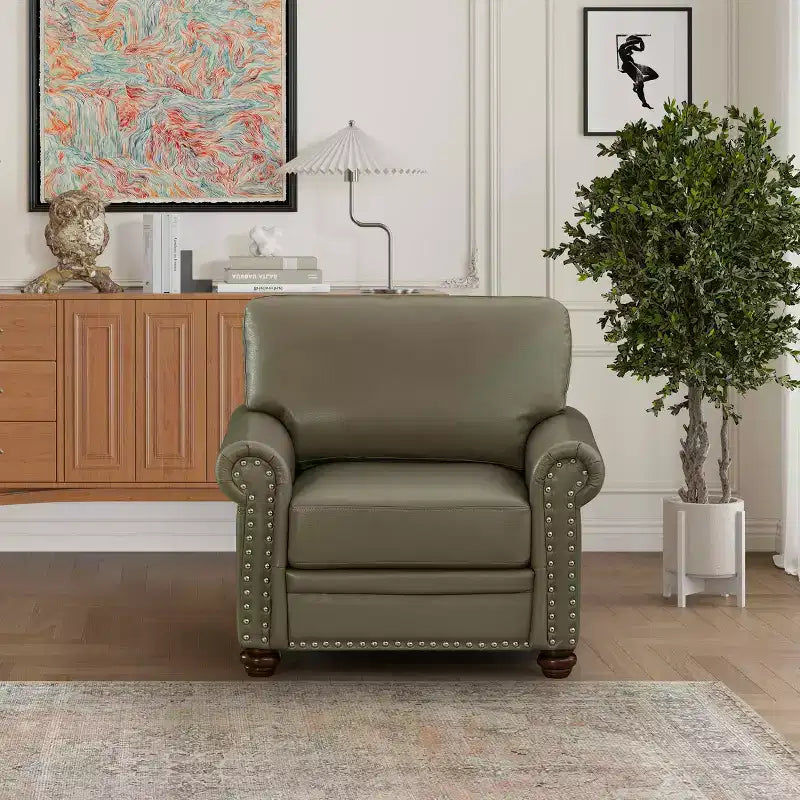 MAYEERTY Comfortable High-Elastic Sponge Chair Sofa with PU Leather Silver Nail Solid $ Metal Frame for Living Room Taupe