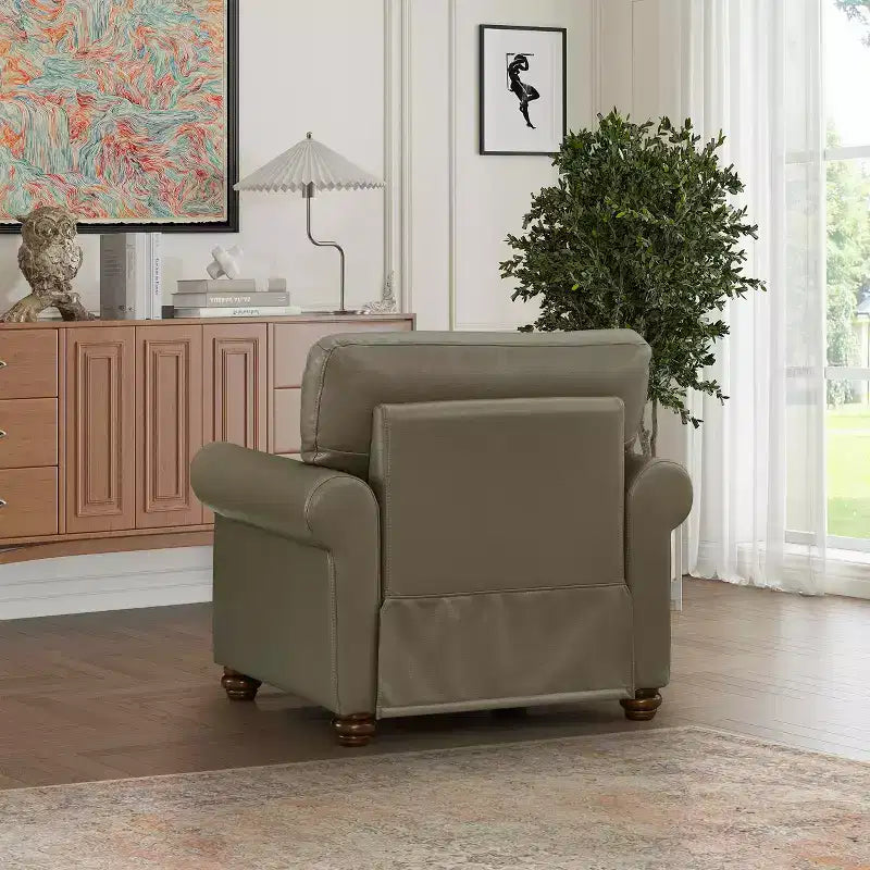 MAYEERTY Comfortable High-Elastic Sponge Chair Sofa with PU Leather Silver Nail Solid $ Metal Frame for Living Room Taupe