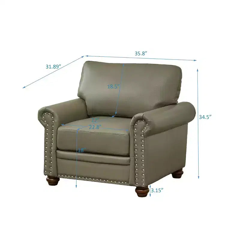 MAYEERTY Comfortable High-Elastic Sponge Chair Sofa with PU Leather Silver Nail Solid $ Metal Frame for Living Room Taupe